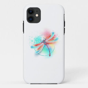 Capa Para iPhone 11 libélula vermelha sobre fundo de aquarela