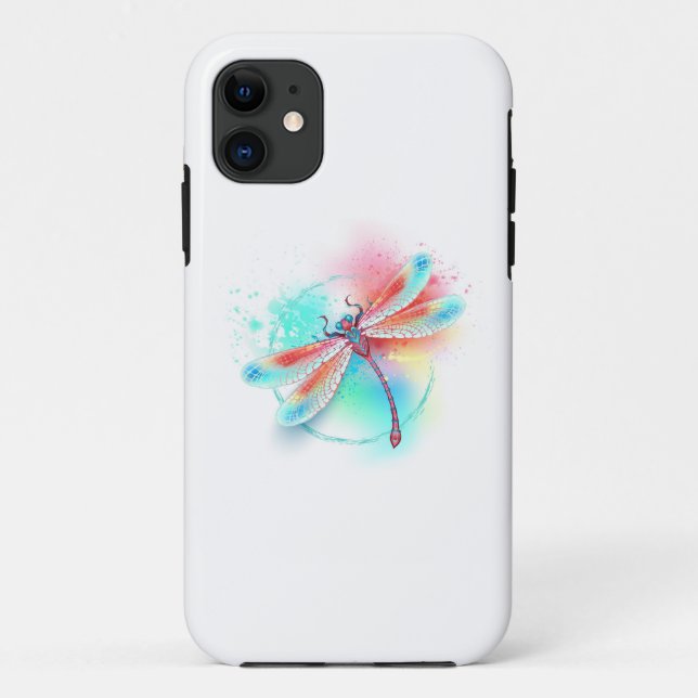 Capa Para iPhone 11 libélula vermelha sobre fundo de aquarela (Verso)