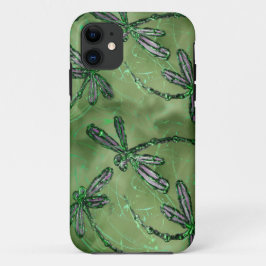 Capa Para iPhone 11 Libélulas de Asas Roxas em Verde Lima Suave