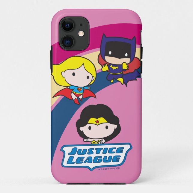 Capa Para iPhone 11 Liga da Justiça Chibi - Arco-Íris (Verso)