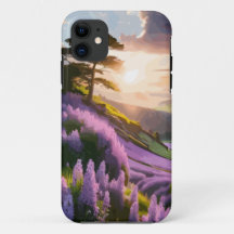 Lilac Flowers Bloom em Hill no Sunset Glow