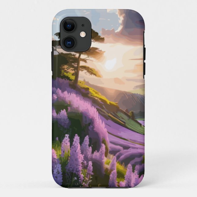 Capa Para iPhone 11 Lilac Flowers Bloom em Hill no Sunset Glow (Verso)