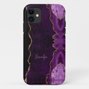 Capa Para iPhone 11 Lilás Moderno Cristal de Ágata Dourada Personaliza