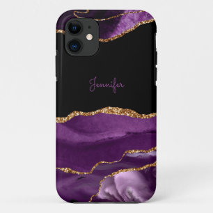 Capa Para iPhone 11 Lilás Roxo Moderno Cristal de Ágata Dourada Person
