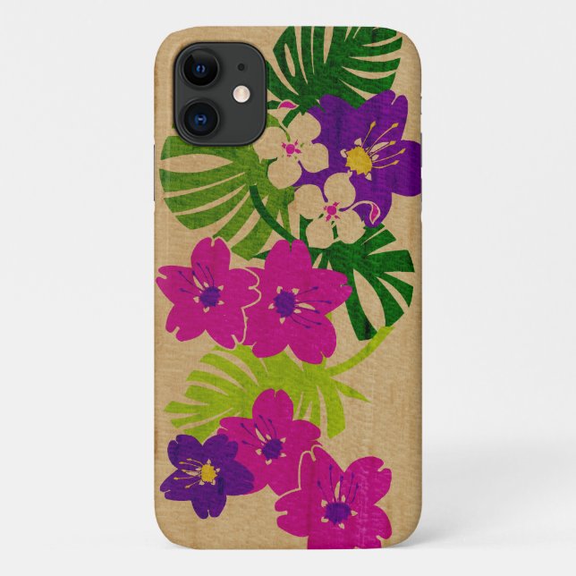 Capa Para iPhone 11 Limahuli Garden Hawaiai Faux Wood Pink (Verso)