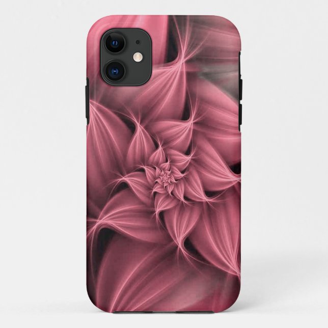 Capa Para iPhone 11 Linda Flor Fractal Rosa Coral  (Verso)