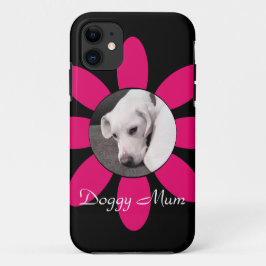 Capa Para iPhone 11 Linda flor rosa Molhada Cachorro Cachorro Negro