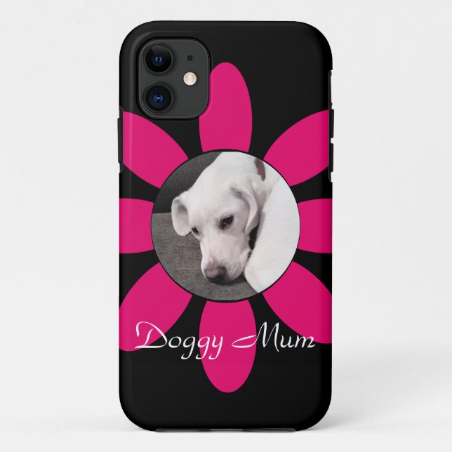 Capa Para iPhone 11 Linda flor rosa Molhada Cachorro Cachorro Negro (Verso)