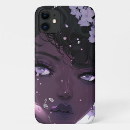 Capa Para iPhone 11 Linda mulher negra com flores roxas