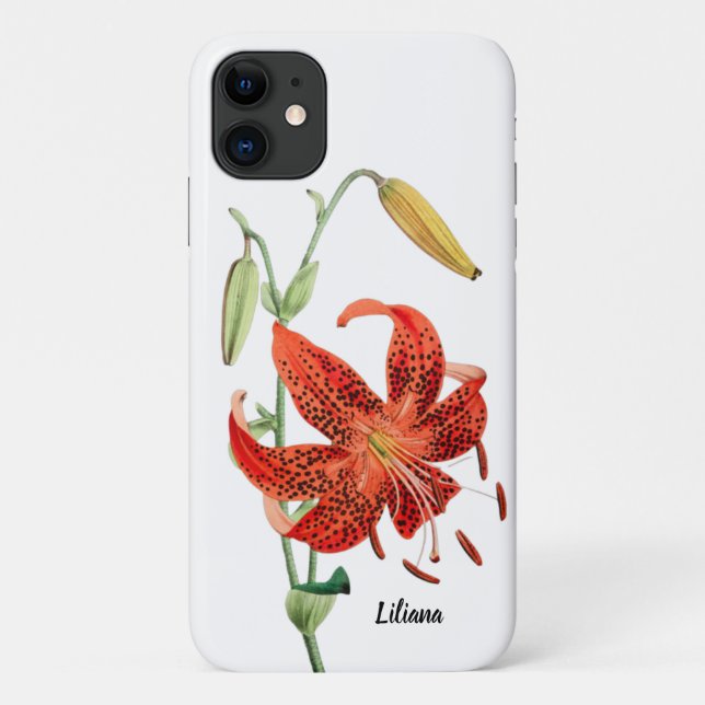 Capa Para iPhone 11 Linda Tigre Vermelha Lily Floral (Verso)