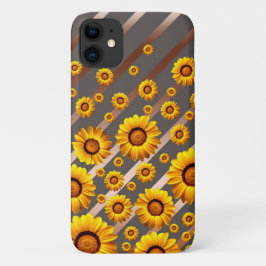 Capa Para iPhone 11 Lindas flores amarelas nas cinzas, listras castanh
