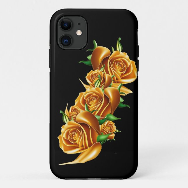 Capa Para iPhone 11 Lindas flores de ouro rosa (Verso)