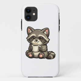 Capa Para iPhone 11 Lindo Guaxinim com Café – Animal Aconchegante Kawa