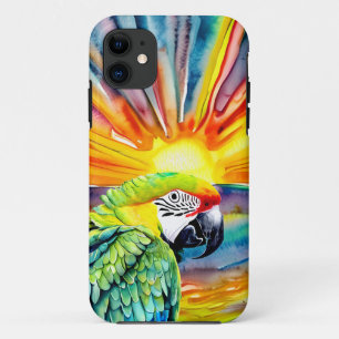 Capa Para iPhone 11 Lindo papagaio verde em estilo aquarela gerado por
