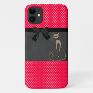 Capa Para iPhone 11 Lindos Pontos Vermelhos Elegantes Laço Preto Gato