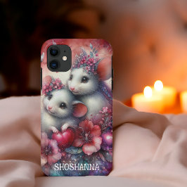 Capa Para iPhone 11 Lindos Ratos de Flores Vermelhas Rosadas em Aquare