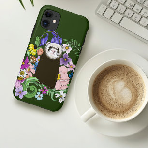 Capa Para iPhone 11 Lindos Wildflowers de Furão Sable Verde Floresta