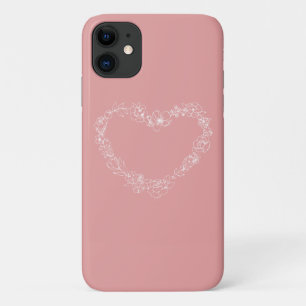 Capa Para iPhone 11 Linha branca rosa contorno do coração