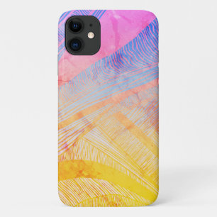 Capa Para iPhone 11 Linha de onda amarela e púrpura