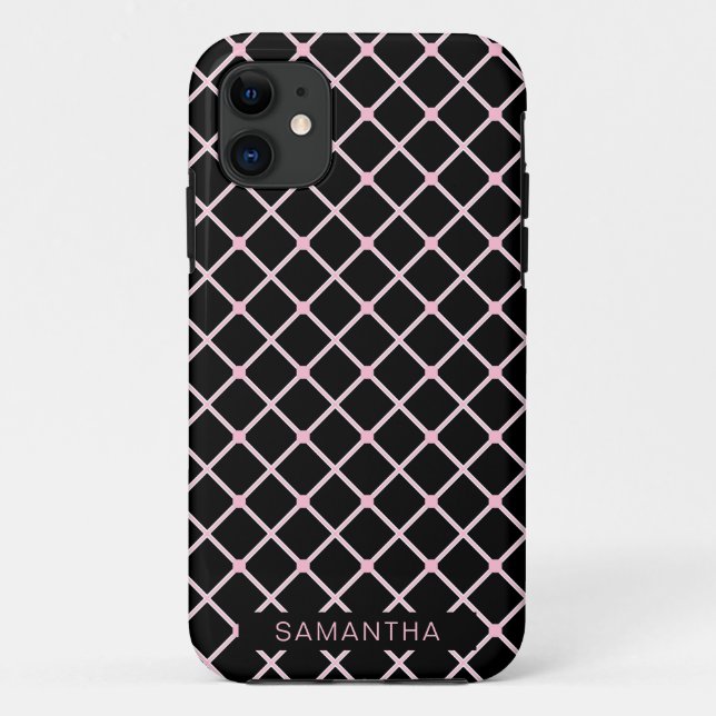 Capa Para iPhone 11 Linhas Diamantes Pretas e Rosa (3) (Verso)