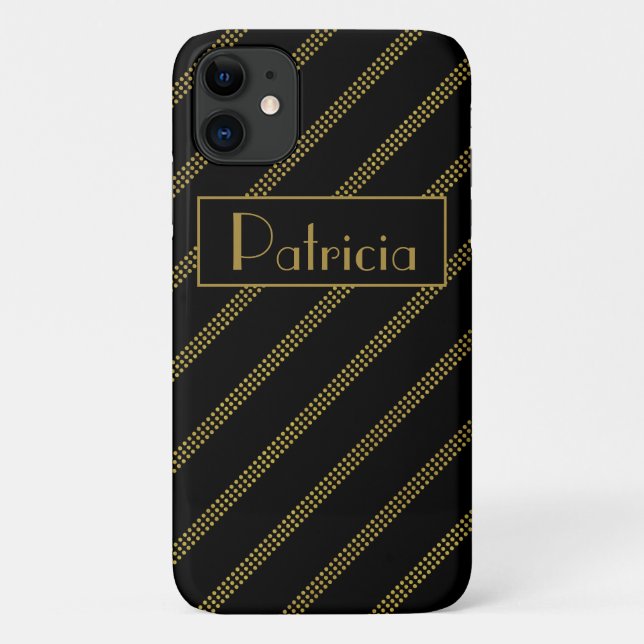 Capa Para iPhone 11 Linhas Douradas Pontas Negras Modernas Elegantes (Verso)