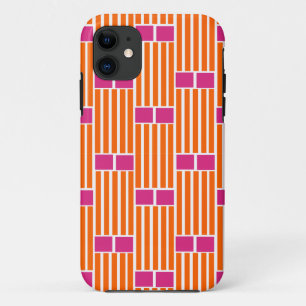 Capa Para iPhone 11 Linhas Laranja e Caixas Rosa