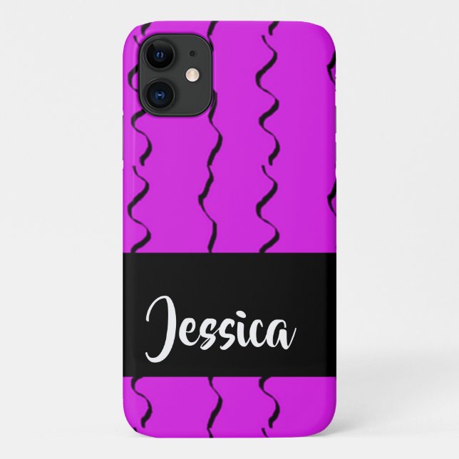 Capa Para iPhone 11 Linhas onduladas pretas em roxo (Verso)
