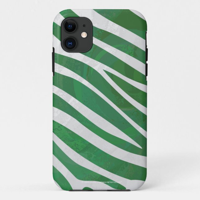 Capa Para iPhone 11 Listra de Zebra Verde e Branco Impresso (Verso)