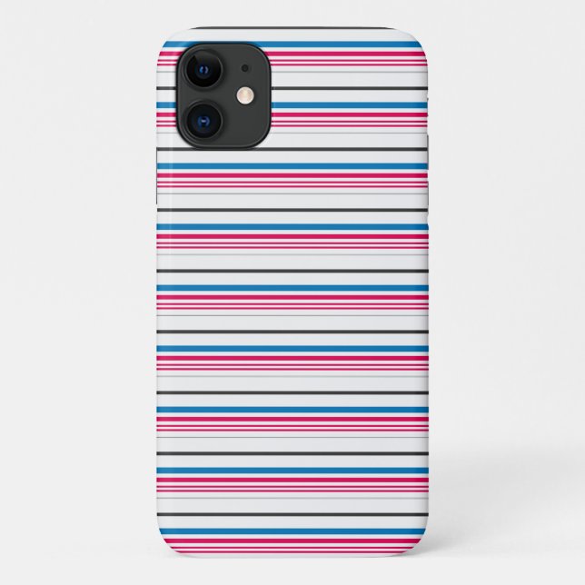 Capa Para iPhone 11 Listras azuis e brancas fofas (Verso)