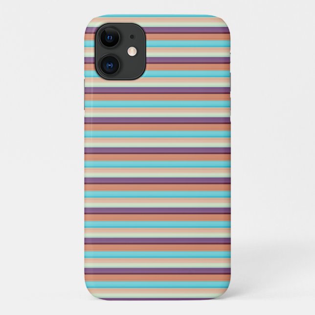 Capa Para iPhone 11 Listras azuis marrons fofas  (Verso)