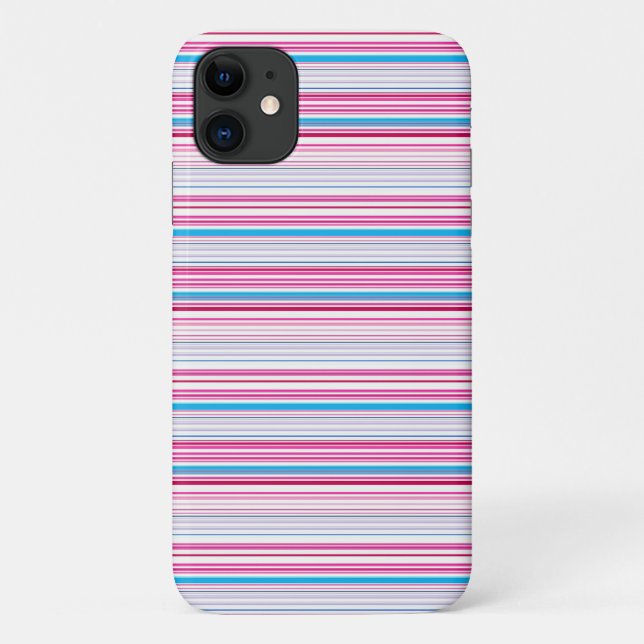 Capa Para iPhone 11 Listras azuis rosa fofas (Verso)