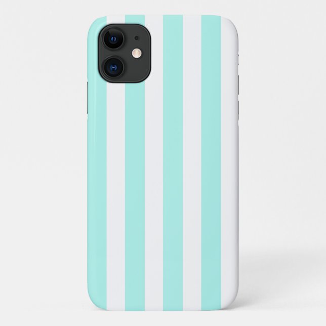 Capa Para iPhone 11 Listras de bala turquesa e branca (Verso)