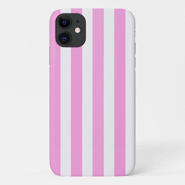 Capa Para iPhone 11 Listras de doce rosa e branco (Verso)