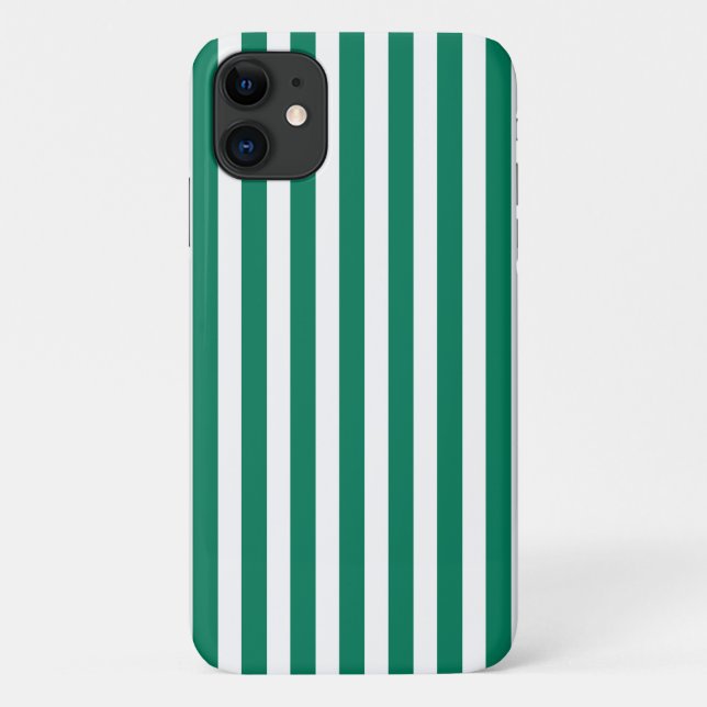 Capa Para iPhone 11 Listras de doce verde floresta e branco (Verso)