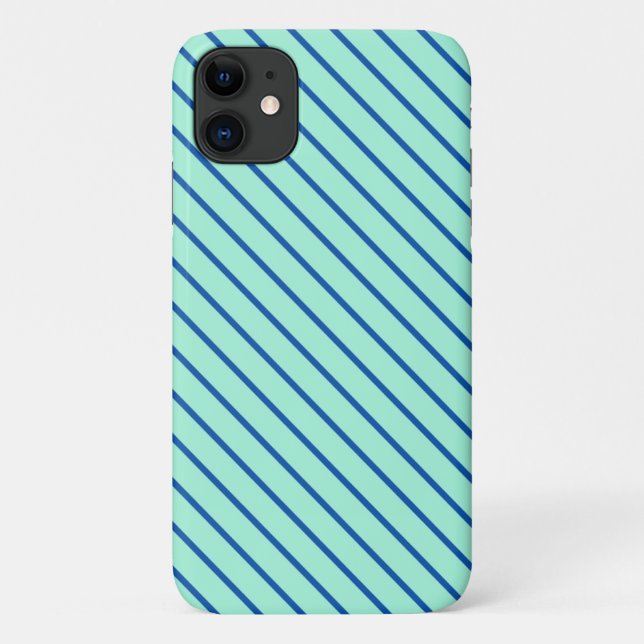Capa Para iPhone 11 Listras diagonais - aqua e azul marinho (Verso)