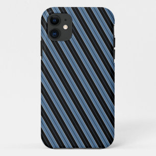 Capa Para iPhone 11 Listras diagonais azuis pretas e brancas