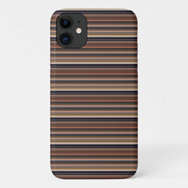 Capa Para iPhone 11 Listras marrons azuis fofas (Verso)