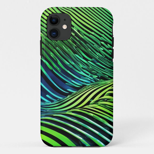 Capa Para iPhone 11 Listras Neon Futuristas Verdes (Verso)