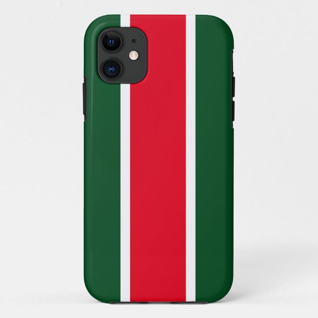 Capa Para iPhone 11 Listras Ousadas Vermelhas Brancas Floresta Verde C (Verso)