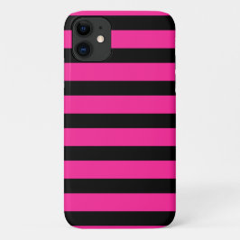 Capa Para iPhone 11 Listras Preto e Rosa Vibrante Moda Festa