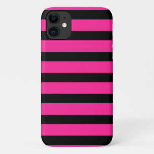Capa Para iPhone 11 Listras Preto e Rosa Vibrante Moda Festa