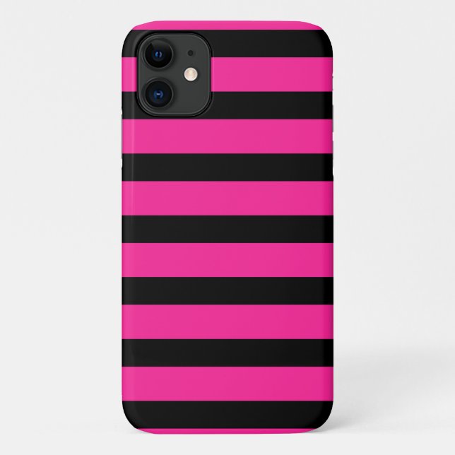 Capa Para iPhone 11 Listras Preto e Rosa Vibrante Moda Festa (Verso)