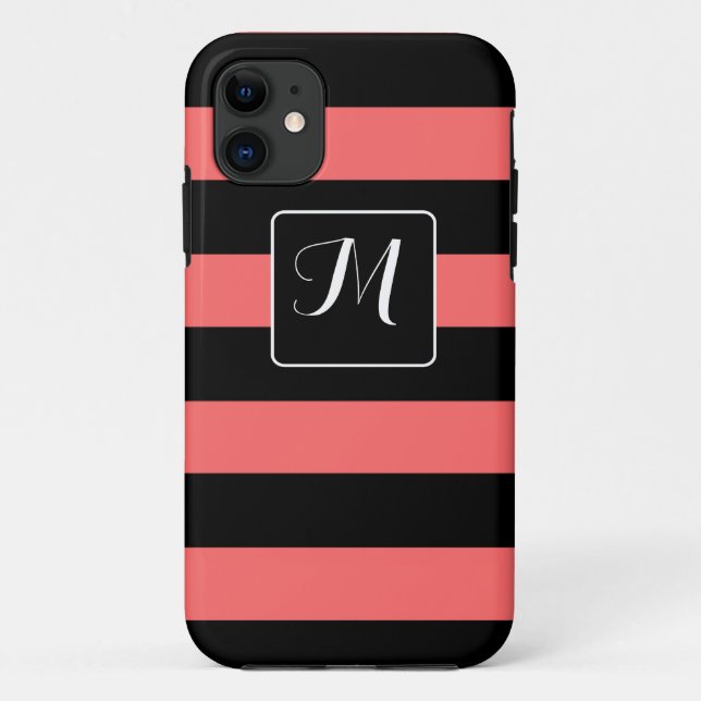 Capa Para iPhone 11 Listras rosa e brancas - Personalize o seu (Verso)