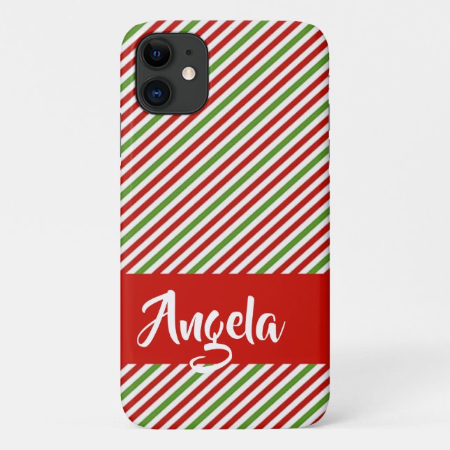 Capa Para iPhone 11 Listras verdes, vermelhas e brancas (Verso)