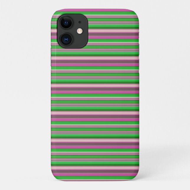 Capa Para iPhone 11 Listras verdes violeta fofas (Verso)