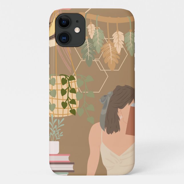 Capa Para iPhone 11 Livro de Leitura de Mulher Estética Castanha (Verso)