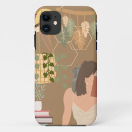Capa Para iPhone 11 Livro de Leitura de Mulher Estética Castanha