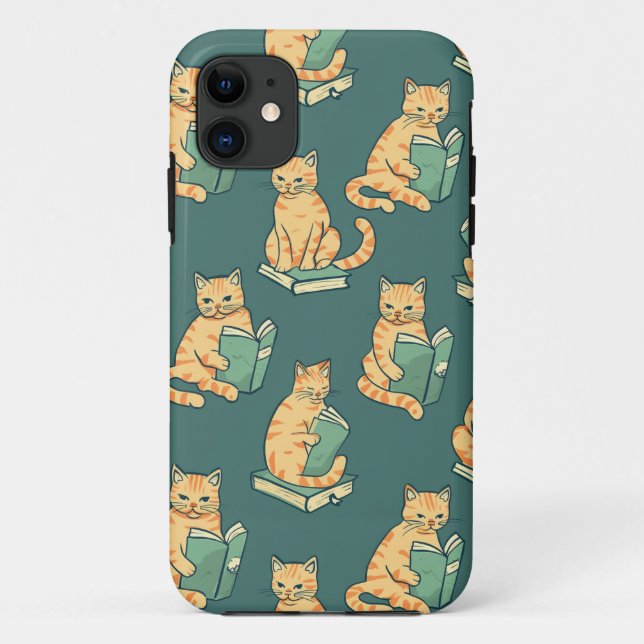 Capa Para iPhone 11 Livros De Leitura De Gatos (Verso)