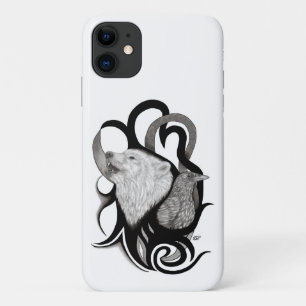 Capa Para iPhone 11 Lobo Branco com Arte Tribal Raven