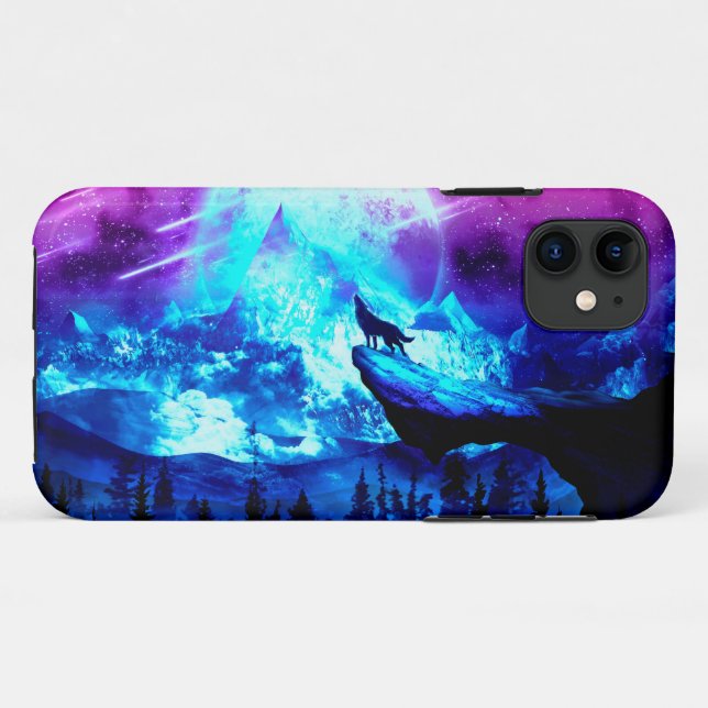Capa Para iPhone 11 Lobo colorido uivando (Verso (horizontal))